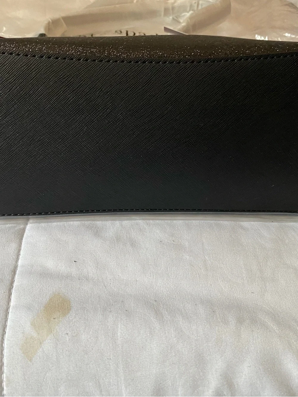 kate spade black glitter tote with gold logo